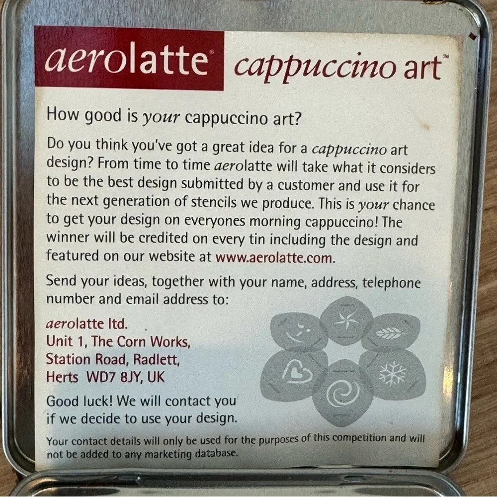 Aerolatte Stencil Set Cappuccino Art Set of 6 New & Reusable